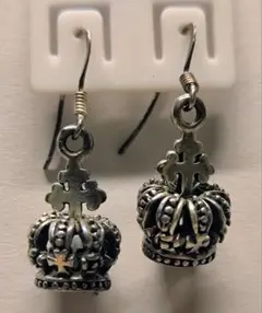 現品限り　　クロス王冠デザイン シルバー925 フック式ピアス