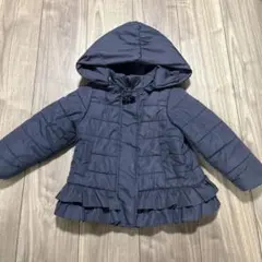 プティマイン　ダウン　サイズ100 女の子　フリル　ネイビー　フード取り外し可能