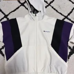 Champion フード付きジャケット ホワイト/ブラック/パープル