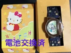 Hello Kitty デニム風ベルト 腕時計　昭和レトロ　電池交換済　宇宙柄のサムネイル