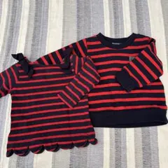 プティマイン　ムージョンジョ　赤黒ストライプ トップス 80サイズ 2点セット