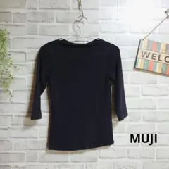 無印良品 tシャツ カットソー 七分袖 無地 ボートネック ストレッチ コットン