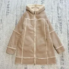 UNIQLO ユニクロ ムートン風ボアフリース コート ベージュ XL フーディ