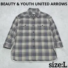 BEAUTY & YOUTH ヘビネル シャツジャケット L ネイビー/ベージュ