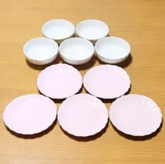 美濃焼 翔山窯 翔Shozan お皿10点（ピンク皿5枚・白ボウル深皿5枚）のサムネイル