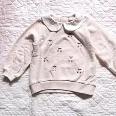 未使用☆プティマイン チェリー刺繍 襟付きトレーナー 薄ベージュ110cm