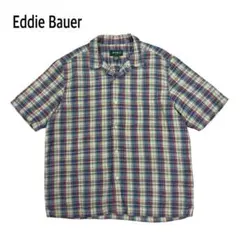 Eddie Bauer リネン コットン チェック シャツ 半袖 麻 総柄 Lのサムネイル