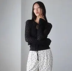 美品　シールームリン　Double Yarn Ribbonトップス　ブラック