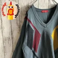 【ウール★】古着 メンズ 90's セーター L アーガイル柄 ★vintage