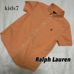 ラルフローレン キッズ 半袖シャツ 7 ギンガムチェック オレンジ