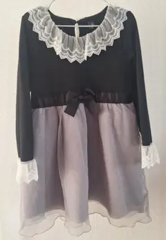 フリル襟 ワンピース 黒・グレー