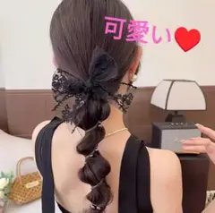 可愛い❤️z ビーズ付きスパイラルコードレースリボンヘアアクセサリー 黒