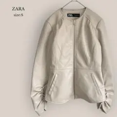 ザラZARA✨美品✨ノーカラーレザージャケット　フェイクレザー　ストレッチ
