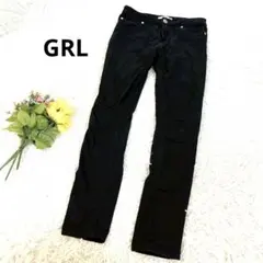 グレイル【M】パンツ　ストレート　ストレッチ　スキニー　無地　ブラック　コットン