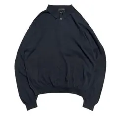 【メンズL/50】ブルネロクチネリ ニットポロ 長袖 スキッパー 紺 カットソー メンズL/50】ブルネロクチネリ ニットポロ 長袖 スキッパー 紺