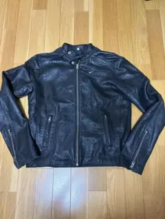 シングルライダースレザージャケット　ラムレザー　ブラック　archive