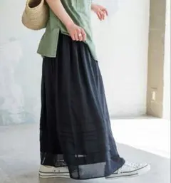 Spick & Span　PEボイルギャザースカート　ブラックのサムネイル