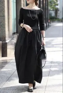 BONJOUR SAGAN スクエアネックニットコンビコクーンワンピース