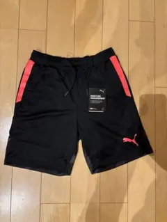 PUMA サッカーパンツ ハーフパンツ160 ブラック×オレンジ黒Sプーマロゴ