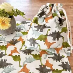 恐竜（白）①☆弁当袋 ランチマット コップ袋 セット ハンドメイド