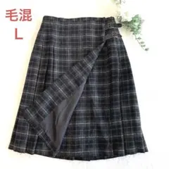 コーエンのグレンチェック柄 ハーフラップスカート　プリーツ　ウェスト調整可　Ｌ