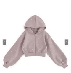 ラインストーン裏起毛ショート丈パーカー