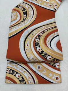 名古屋帯 正絹 オレンジ×金彩 波文様 上品 華やか