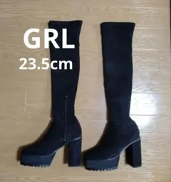 GRL チャンキーヒールニーハイブーツ 黒 23.5cm