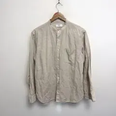 UNIQLO リネンコットンスタンドカラーシャツ　ベージュM ノーカラーメンズ