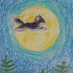空を駆けるチワワ 手描き原画 色鉛筆画ポストカードサイズ