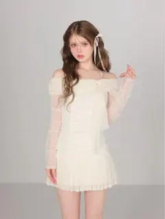 M me eme バイカラーリボンプリーツシルエットロングワンピース - メルカリ