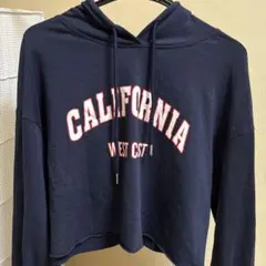 CALIFORNIA ロゴ ショート丈 パーカー ネイビー 切りっぱなしのサムネイル