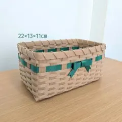 【No.50】バスケット　かご　小物入れ　クラフトバンド　グリーン