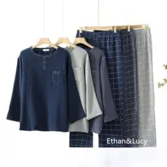 118チェック柄ダブルガーゼメンズパジャマルームウェア綿100半袖 寝間着