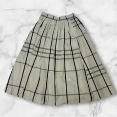 チェックフレアスカート　ミモレ丈　ロング丈　フリーサイズ　グレー　レディース