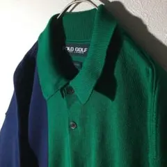 【個性派古着】POLO　長袖コットンセーター　襟付き　ポロニット　アシンメ LL