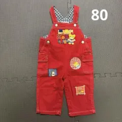 ミキハウス デニム　オーバーオール 赤　レトロ　オールドミキハウス 80