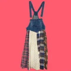 最終価格！！デニムパッチワークスカート サイズL レッド