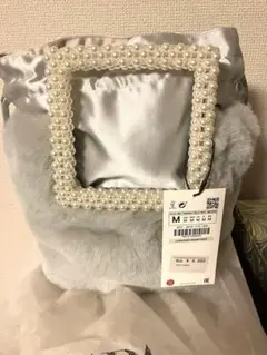 ZARA グレー ファー バッグ Mサイズ パールハンドル