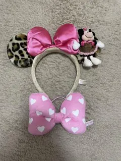 ⭐︎2点セット⭐︎ミニー　ヒョウ柄カチューシャ　リボン　ヘアゴム