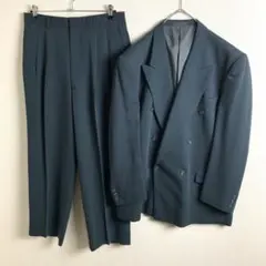 セットアップ　青緑　希少カラー　ダブル　スーツ　メンズ　結婚式　成人式　古着