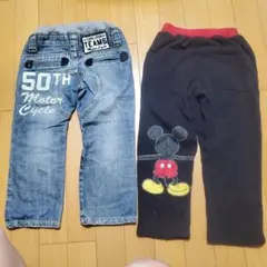 キッズ 長ズボン 2本セット デニムパンツ スウェットパンツ 100cm