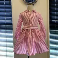 『美品』ラルフローレン　ピンクと白のストライプ シャツワンピース90cmパンツ付