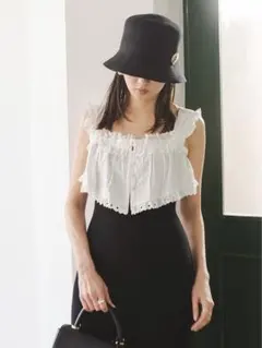 SNIDEL レースドッキングニットワンピース　BLK