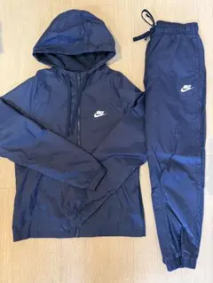 NIKE ネイビー ナイロンジャケット ウィンブレ フードロゴ付き上下セット