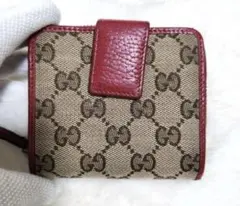 最終価格　美品✨グッチ　GUCCI二つ折り　キャンバス　レザー赤