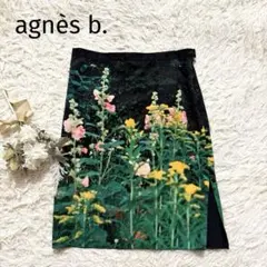 ✨美品✨アニエスベー　転写プリント　ボタニカル柄タイトスカート　フランス製　M ✨美品✨アニエスベー 転写プリント ボタニカル柄タイトスカート
