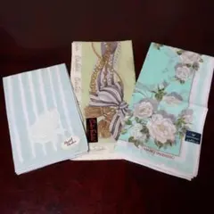 新品未使用　ブルーグリーン系ハンカチ3枚セット