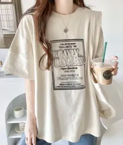 Java プリント Tシャツ 大きめ クリーム