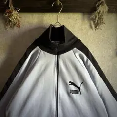 PUMA トラックジャケット グレー×ブラック ロゴ刺繍 人気デザイン ラグラン